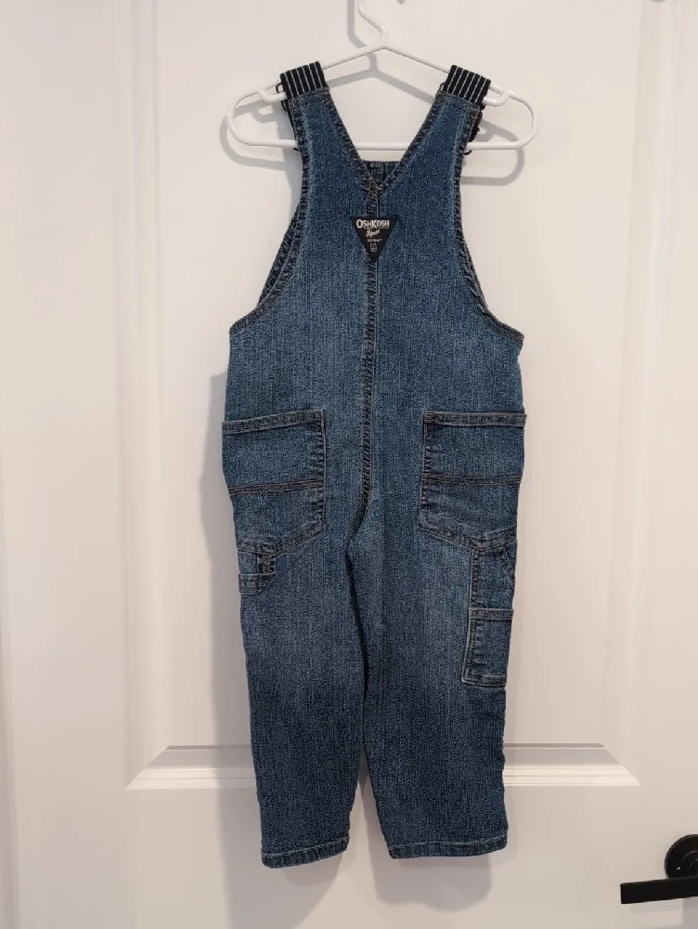 OshKosh B'gosh Denim Overalls - Blue with Striped Navy Straps